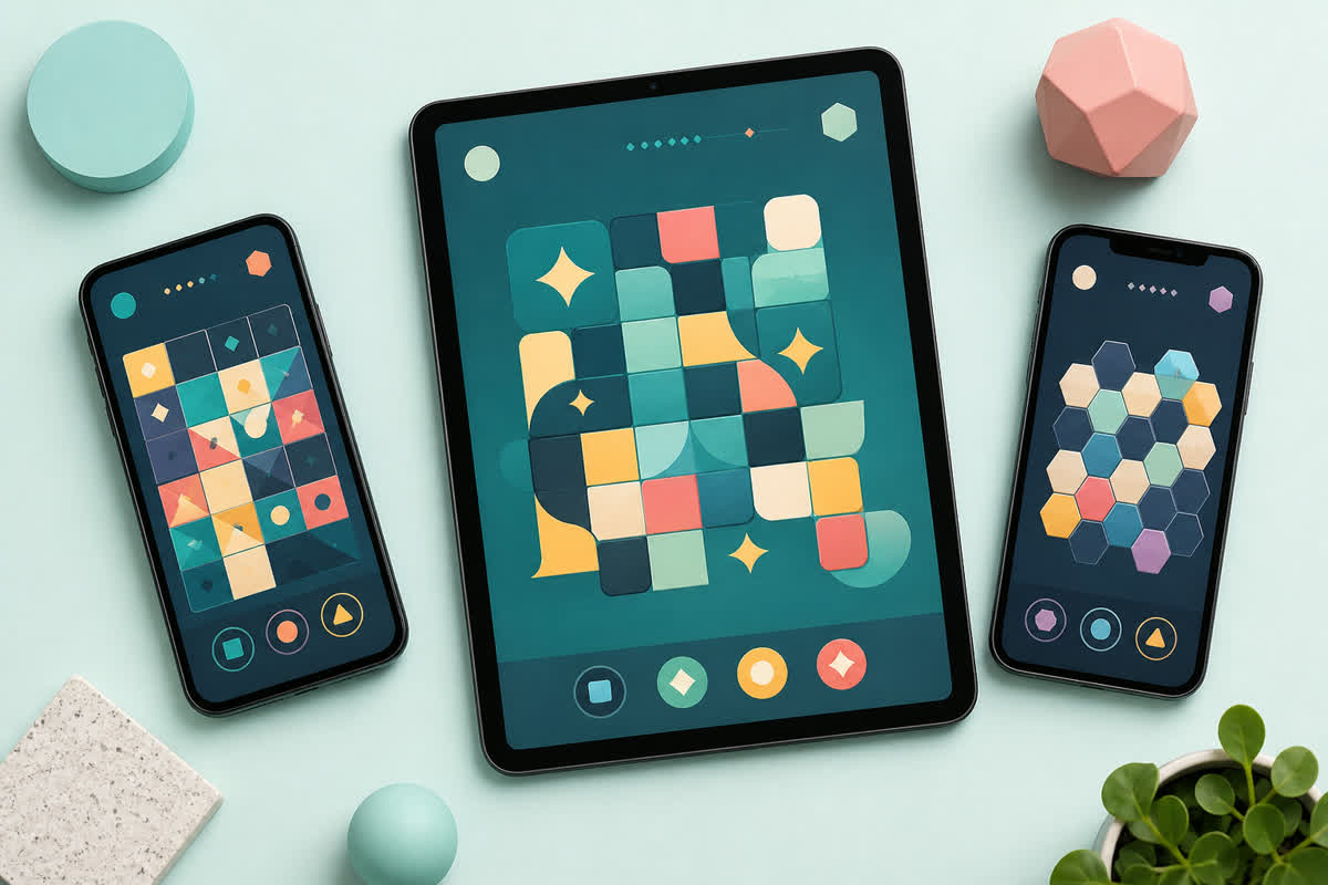 Okostelefonok absztrakt puzzle-játék képernyőkkel